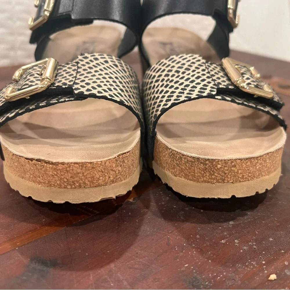 Mephisto Air-Relax Cork Wedge Sandals Slingback Snake Print Buckle Comfort Sz 38